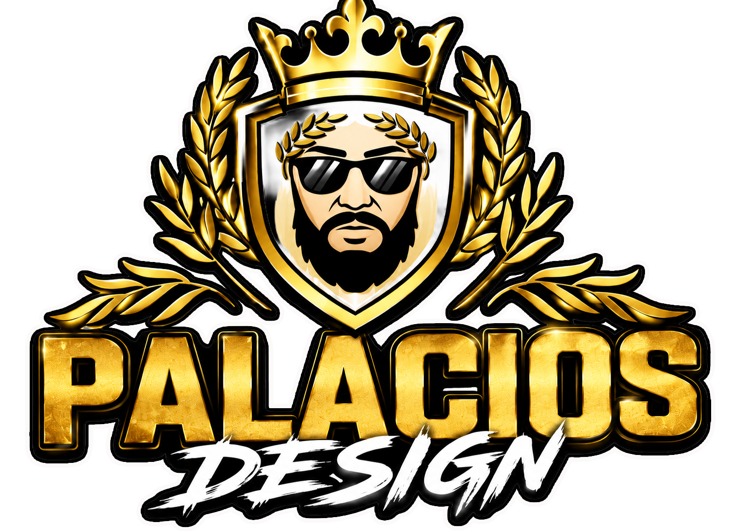 Palacios Design black and gold crest logo